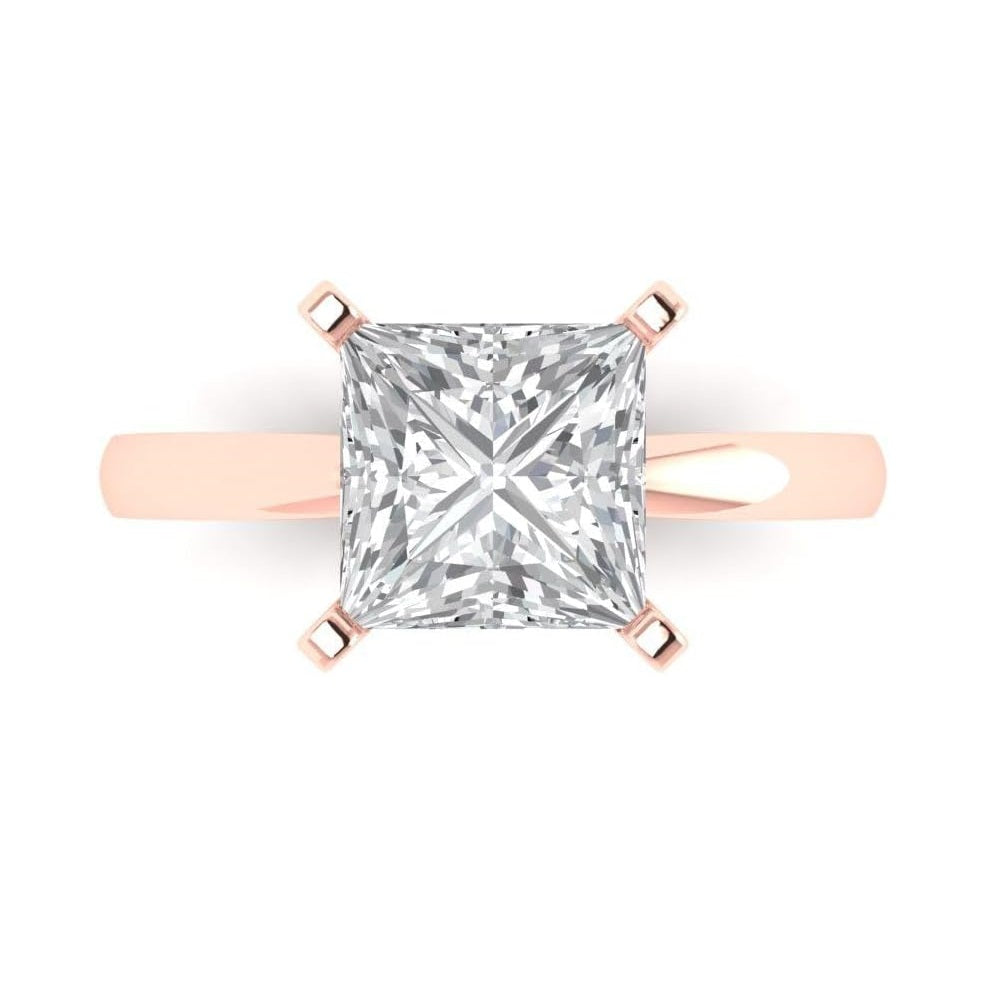 Princess Cut Diamond Solitaire Engagement Ring White, Yellow, Rose Gold Plated